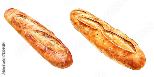 Wallpaper Mural set of two baguette bread clipart breakfast snack watercolor illustration on transparent background Torontodigital.ca