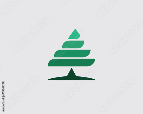 Vector graphic logo or icon of a spruce tree. Vector graphic flat style design illustration of a fir tree. Symbol of a pine tree. Logo template of a christmas tree.