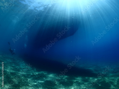  underwater under the boat fish around slow relaxing ocean scenery 
