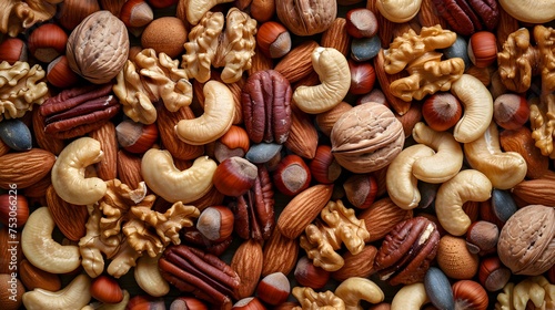 Abstract background with different nuts in a heap 