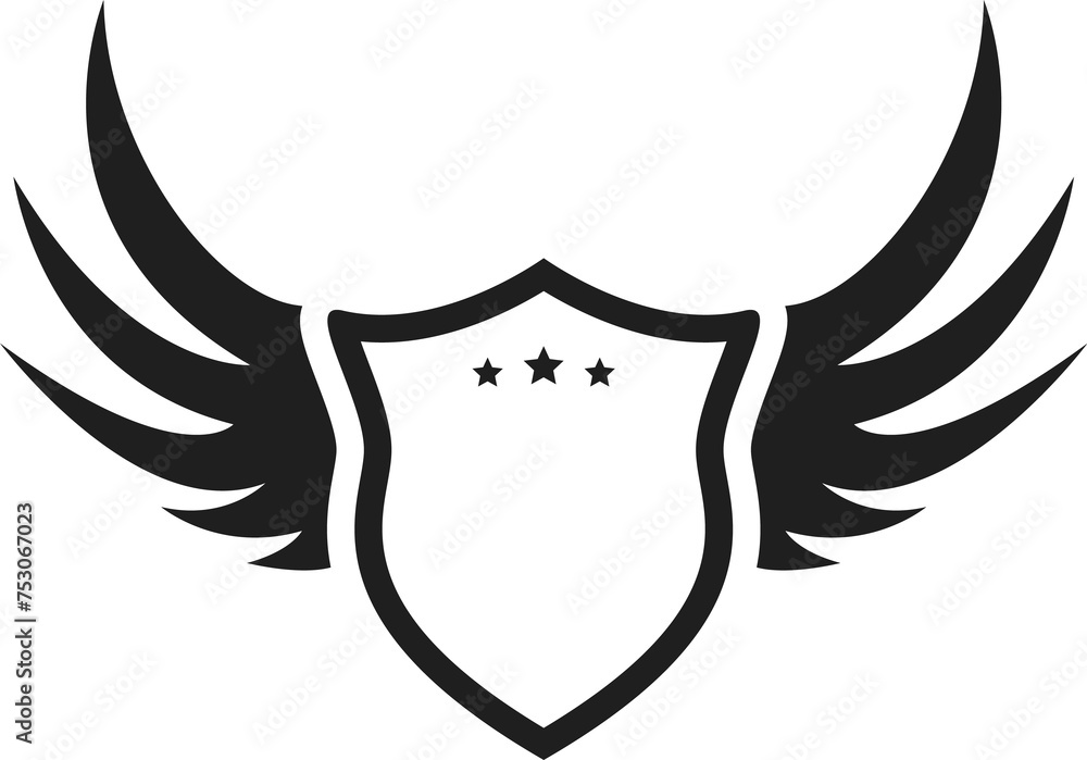 Eagle wing logo, wings with shield badge, pilot winged emblem. Black