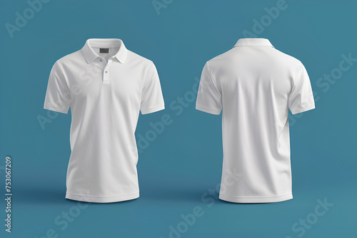 Fashion Classic white Polo T-shirt, mockup on blue background. Space for design, print and showcasing. Generate Ai..