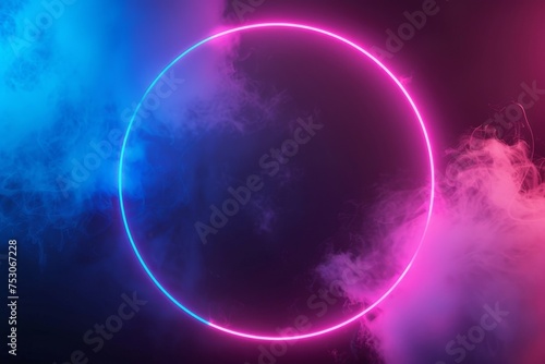 Blue and pink neon moving in round frame perfect for overlay dark background