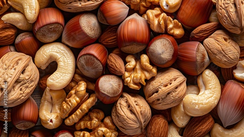 Abstract background with different nuts in a heap 