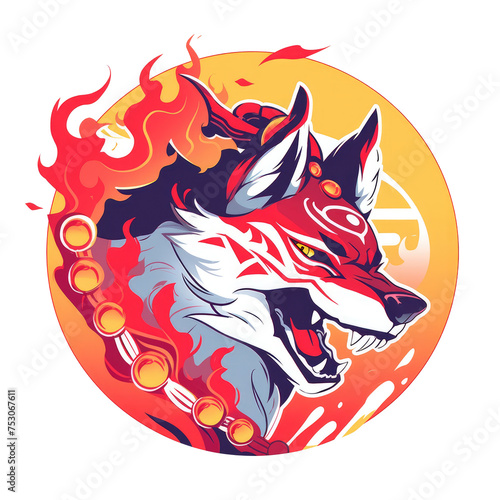 A striking logo design of a legendary horned figure, resembling a guardian spirit or god of war. The circular frame and bold color palette create a strong, heroic visual identity
