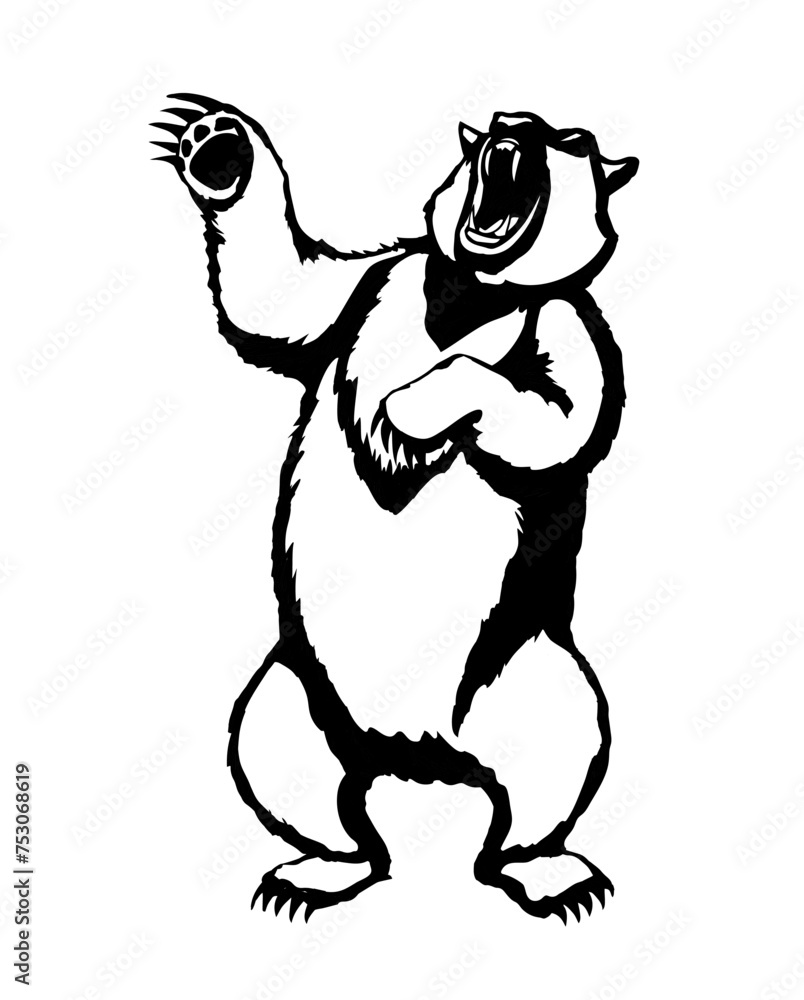 Fototapeta premium Vector drawing. An angry bear stands and growls