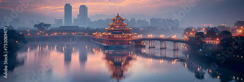 Chengdu Sichuan Bridges, Pavilions, River, and Highways, Landscape photography of Nanjing China full frame photography 
