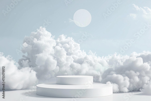 Podium platform display with cloud and sky background