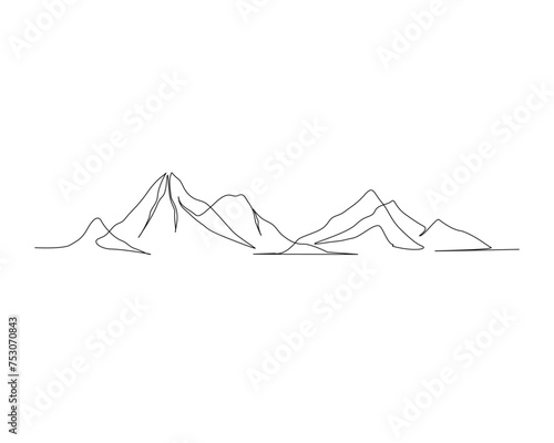 Continuous one line drawing of simple mountain landscape. Mountain outline vector design.   photo