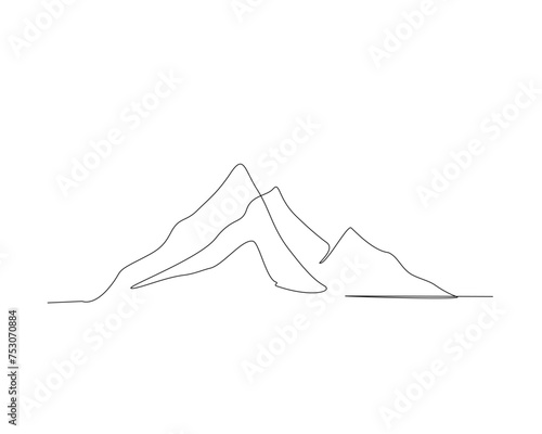 Continuous one line drawing of simple mountain landscape. Mountain outline vector design.   photo