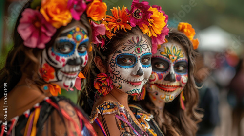 Girls wearing Dia de Muertos costume