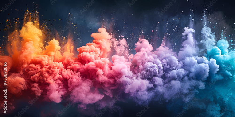 Vibrant Dance of Colourful Smoke Plumes.
An abstract burst of colourful smoke clouds. - obrazy, fototapety, plakaty 