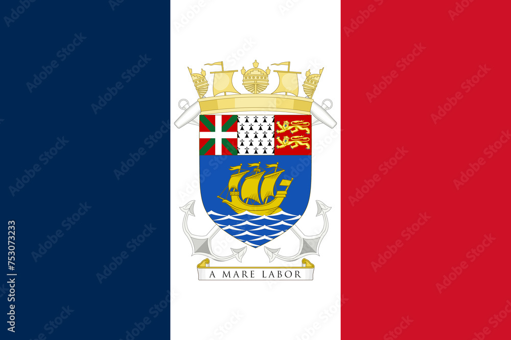 Ταπετσαρία The official current coat of arms of the Territorial Collectivity of Saint-Pierre and Miquelon on the flag of France