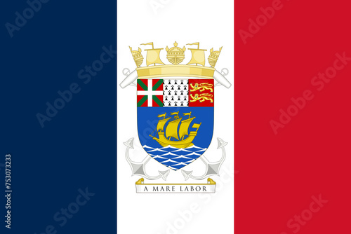 Bilde på lerret The official current coat of arms of the Territorial Collectivity of Saint-Pierre and Miquelon on the flag of France