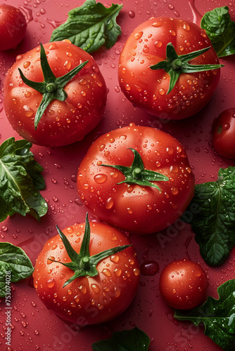 Fresh organic tomatoes closeup vegetable background Top view