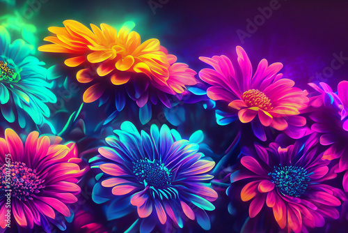background with neon flowers