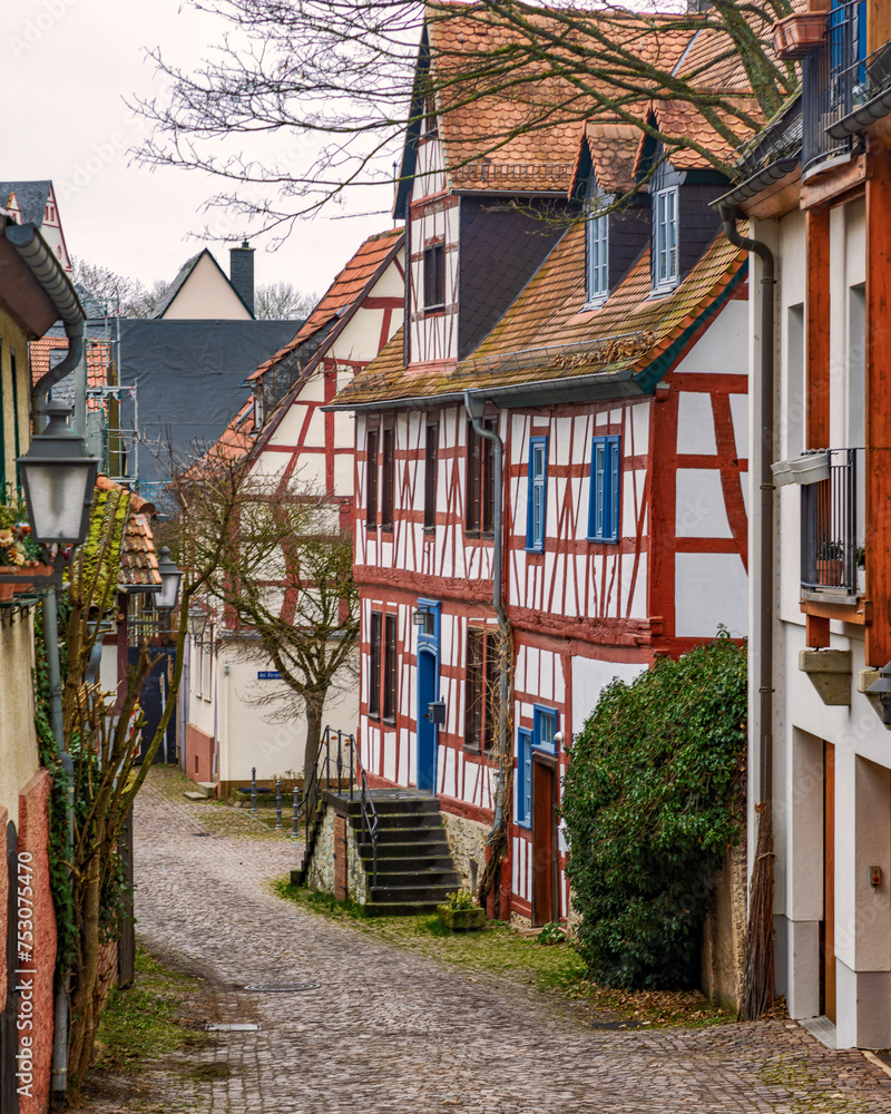 German fairytale in Idstein and its typical half-timbered architecture in Hesse, Germany