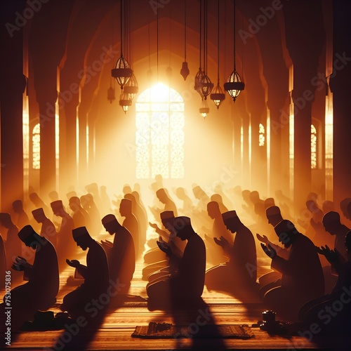 Muslim Pray in Ramadan Kareem 