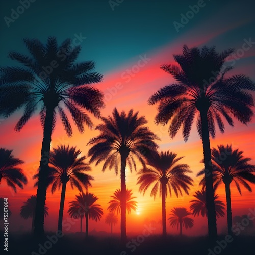 Palm Trees at Sunset, Evening View of Palm Trees © Anjum Ilyas