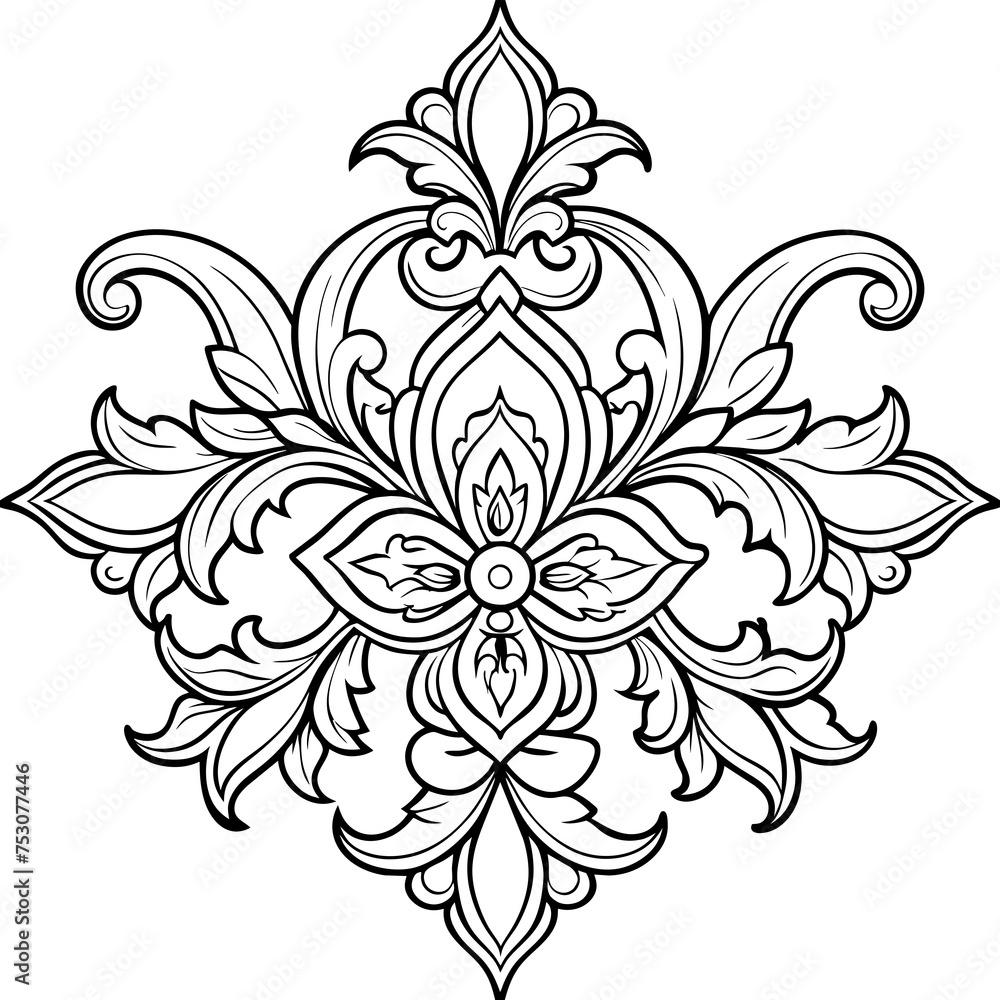 Baroque Flowers Ornament on White Background