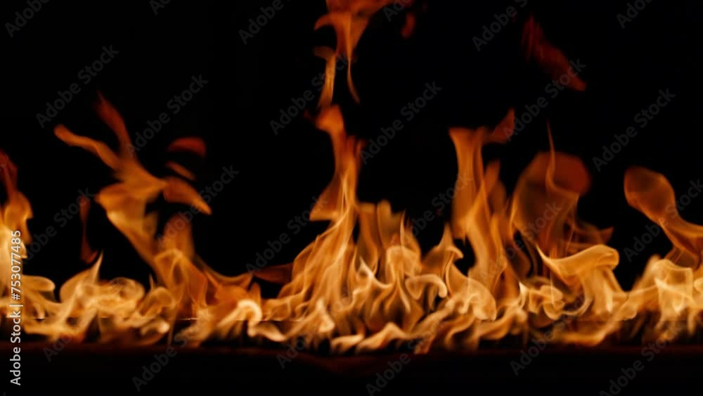 Fire burning. Bright burning flames on a black background. Fire in slow motion. Wall of Real fire, abstract background. Super slow motion video Fire burning. Bright burning flames on a black background. Fire in slow motion. Wall of Real fire, abstract background. Super slow motion video