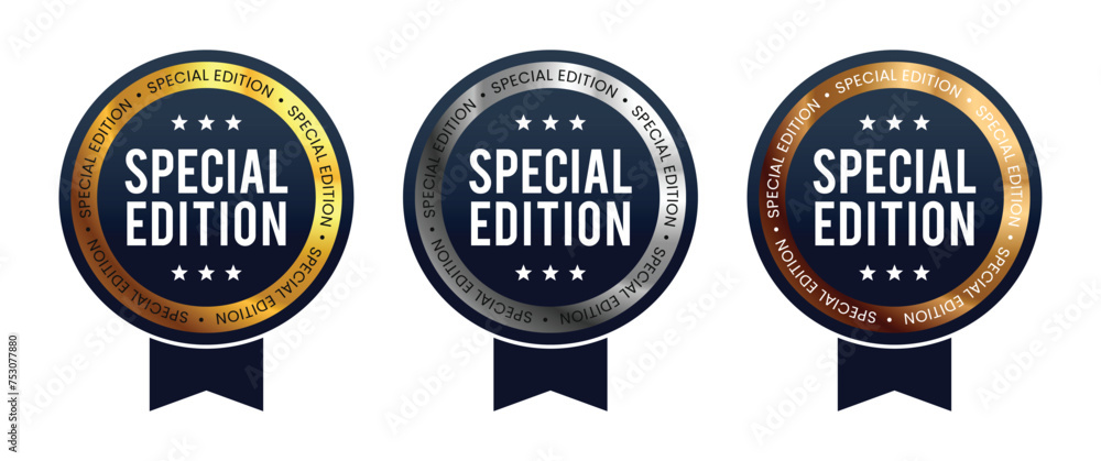 Label special edition, in gold silver bronze premium luxury simple sticker design. vector illustration