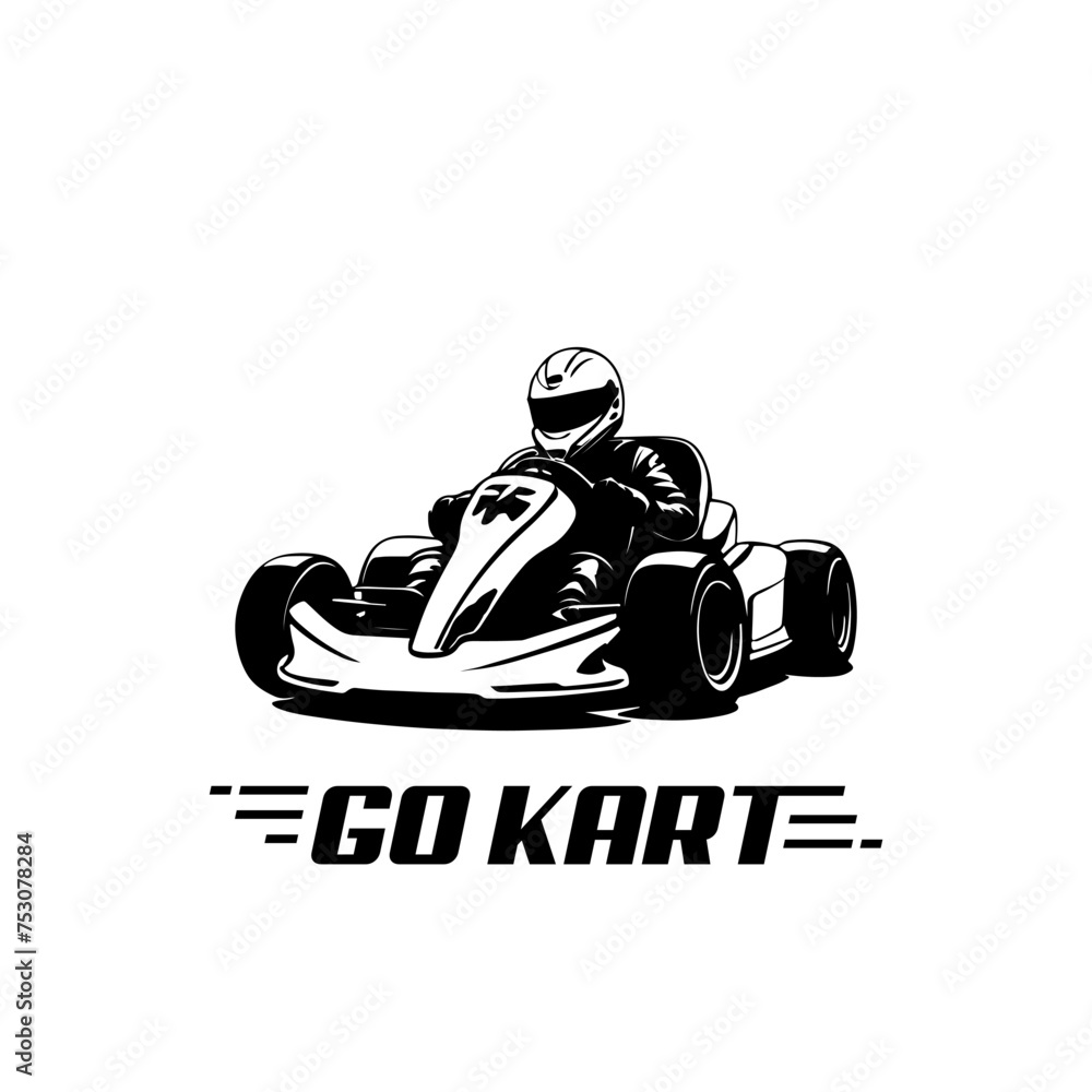 Karting Vector logo design template. Go Kart racing illustration, good for event logo, t shirt design and racing team logo - obrazy, fototapety, plakaty 