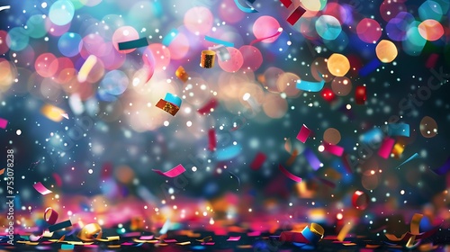 Confetti and decorations on bokeh lights background