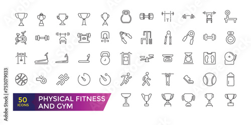 Physical Fitness icon set. Outline set of outdoor fitness vector icons for web design and symbols collection. photo