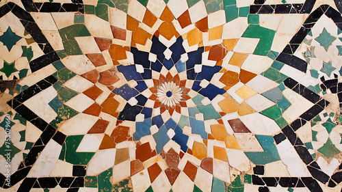 Vibrant Islamic Geometric Tile Pattern in Decay