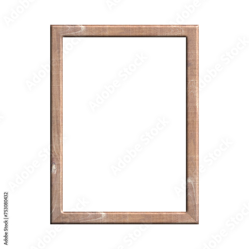 wooden frame with isolated white background. front view of classic wooden frame. for A4 image or text.