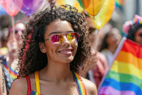 Pride month parade with diversity and rainbow flags, LGBTQ right