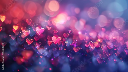 Dynamic dim angle background with hearts shape bokeh