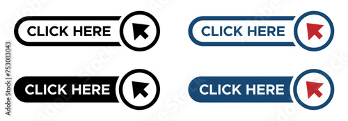 Click here button with arrow pointer flat vector icons photo