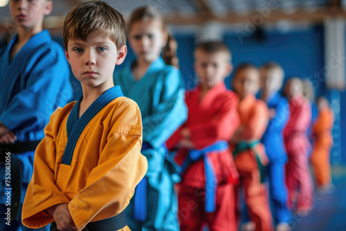 Young athletic kids has martial arts sports training
