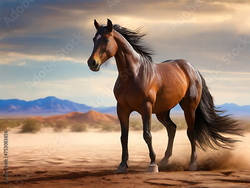 The graceful presence of the horse against the backdrop of the desert landscape evokes ai generated