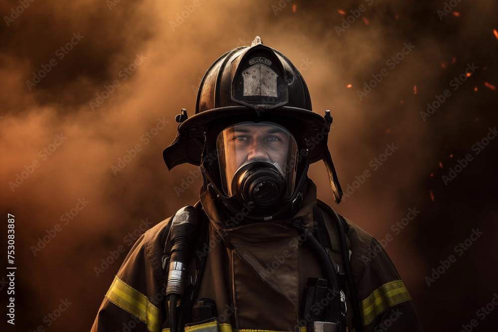 Confident firefighter, adorned in protective gear. Generative AI