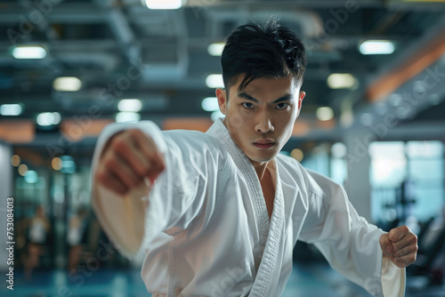 Young athletic man has martial arts sports training