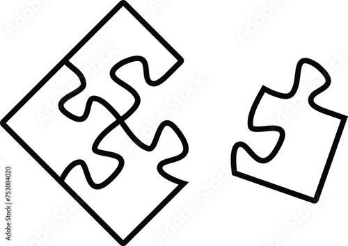 White jigsaw puzzle pieces with black borders on white background. Illustration of the concept of teamwork and problem solving skills