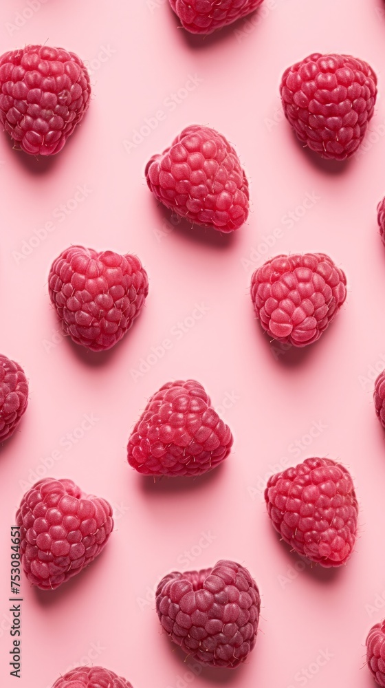 Love in Berry Form: Heart-Shaped Raspberries Arranged on Pink Canvas Love in Berry Form: Heart-Shaped Raspberries Arranged on Pink Canvas