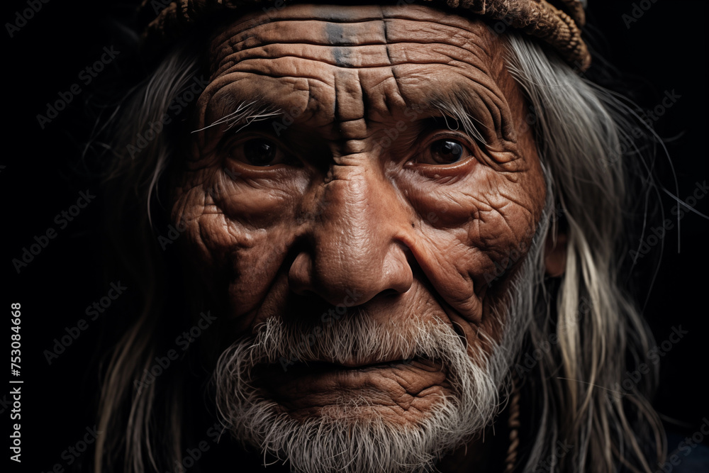Wise elder, wrinkles etched on their face, reflecting a lifetime of stories and experiences. Generative AI