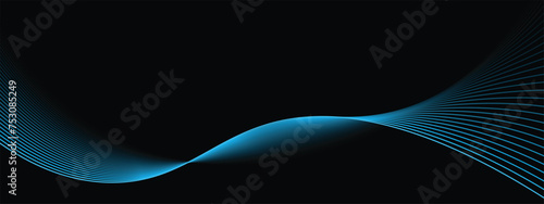 Vector abstract light lines wavy flowing dynamic in blue  colors isolated on black background. background in concept of music, technology, ai