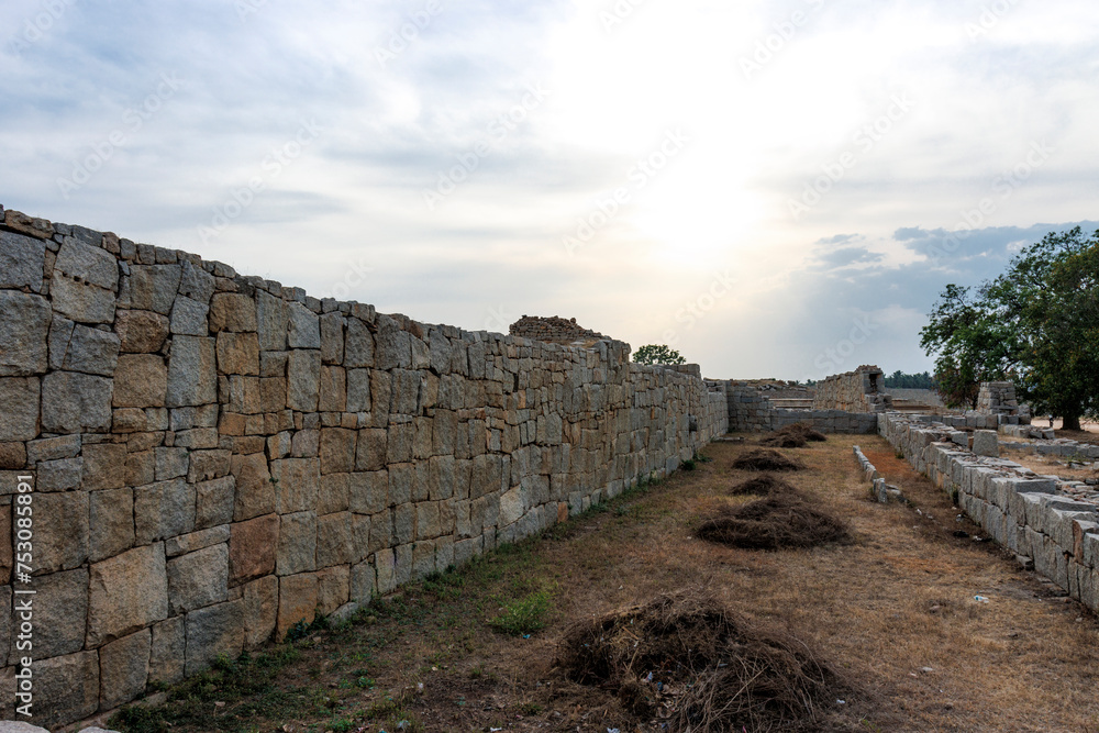 Surrounding wall of the Royal Enclosure, Hampi, Karnataka, India, Asia