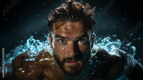 one Caucasian man sport swimmer swimming silhouette © ahmed