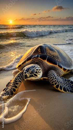 Majestic Sea Turtle at Sunset Beach