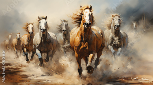 painting Artistic drawing of a herd of Arabian