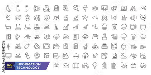 Information technology Machine learning, data analysis thin line icons set vector illustration. Outline algorithms and automatic smart processes icon collection. © Rubbble