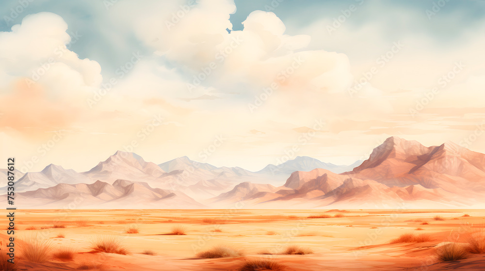watercolor of a desert, desert painting, mountains in the desert