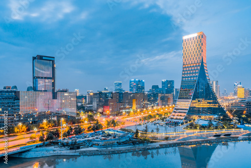 Night View of Skyline Architecture in Chengdu  Sichuan  China  European Central City