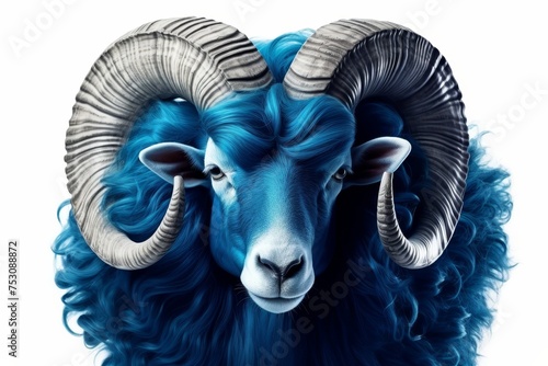 Aries zodiac sign shining in blue on white background, astrology symbol concept for design. © Ilja